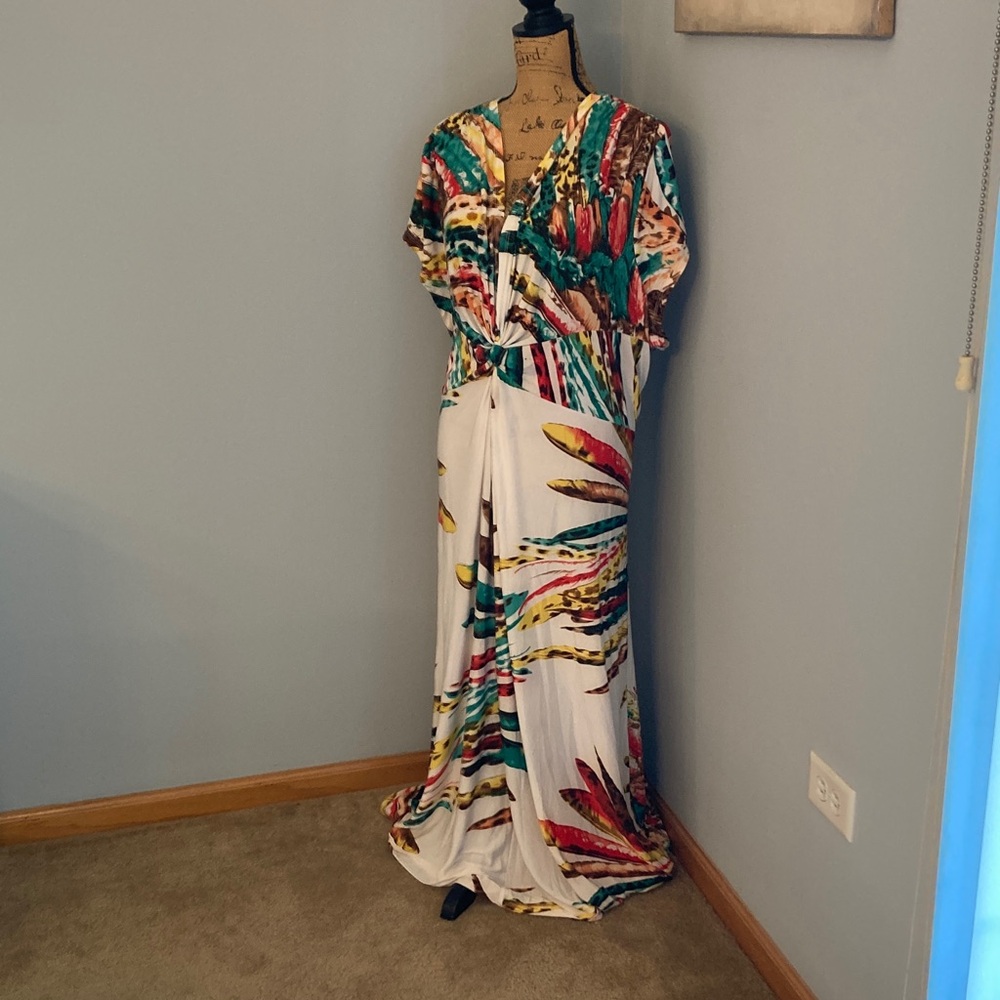 Lucy Diamonds NWOT Maxi Dress Colorful Feathers Women Size 6X